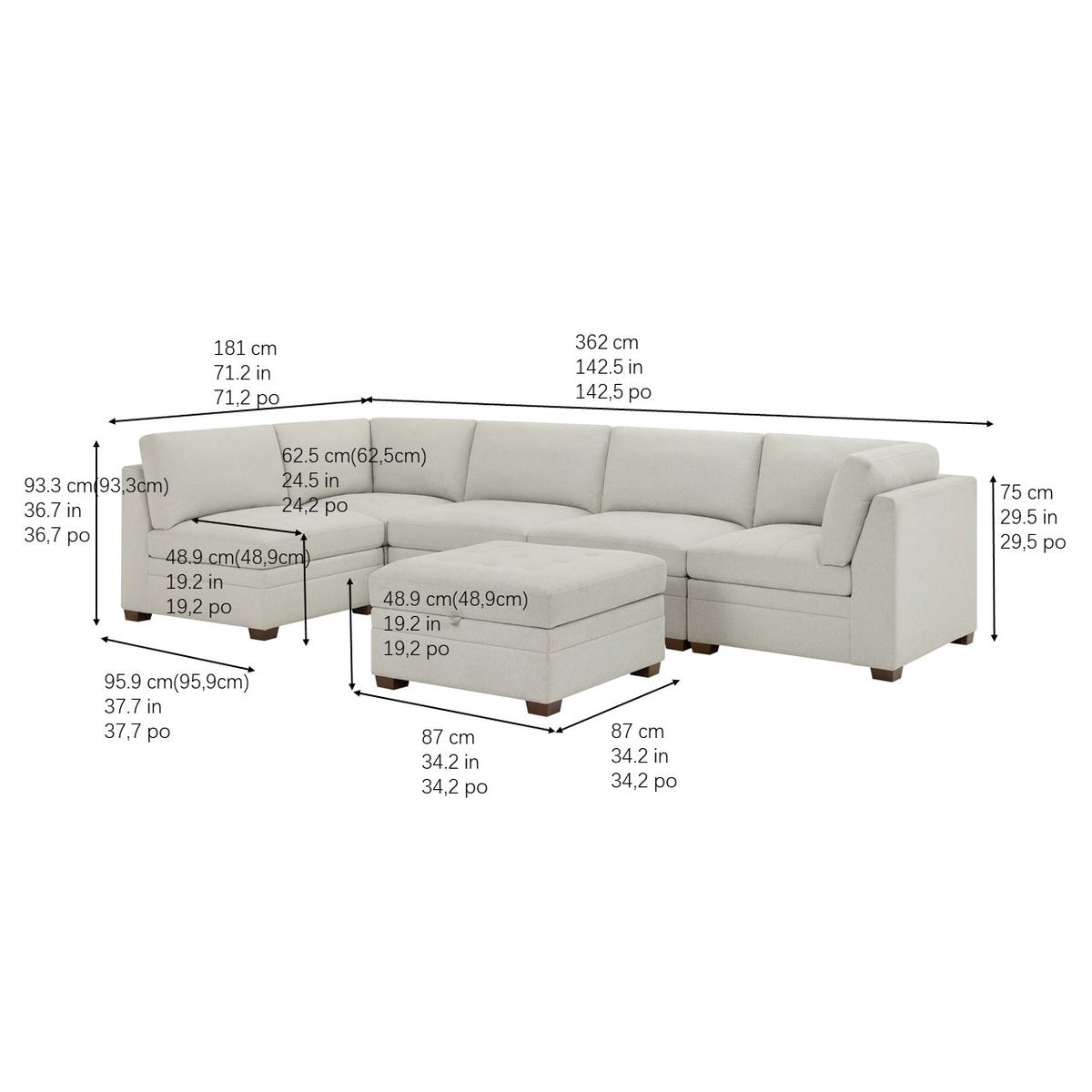 Thomasville Tisdale Tufted 6-piece Fabric Sectional with Storage Ottoman
