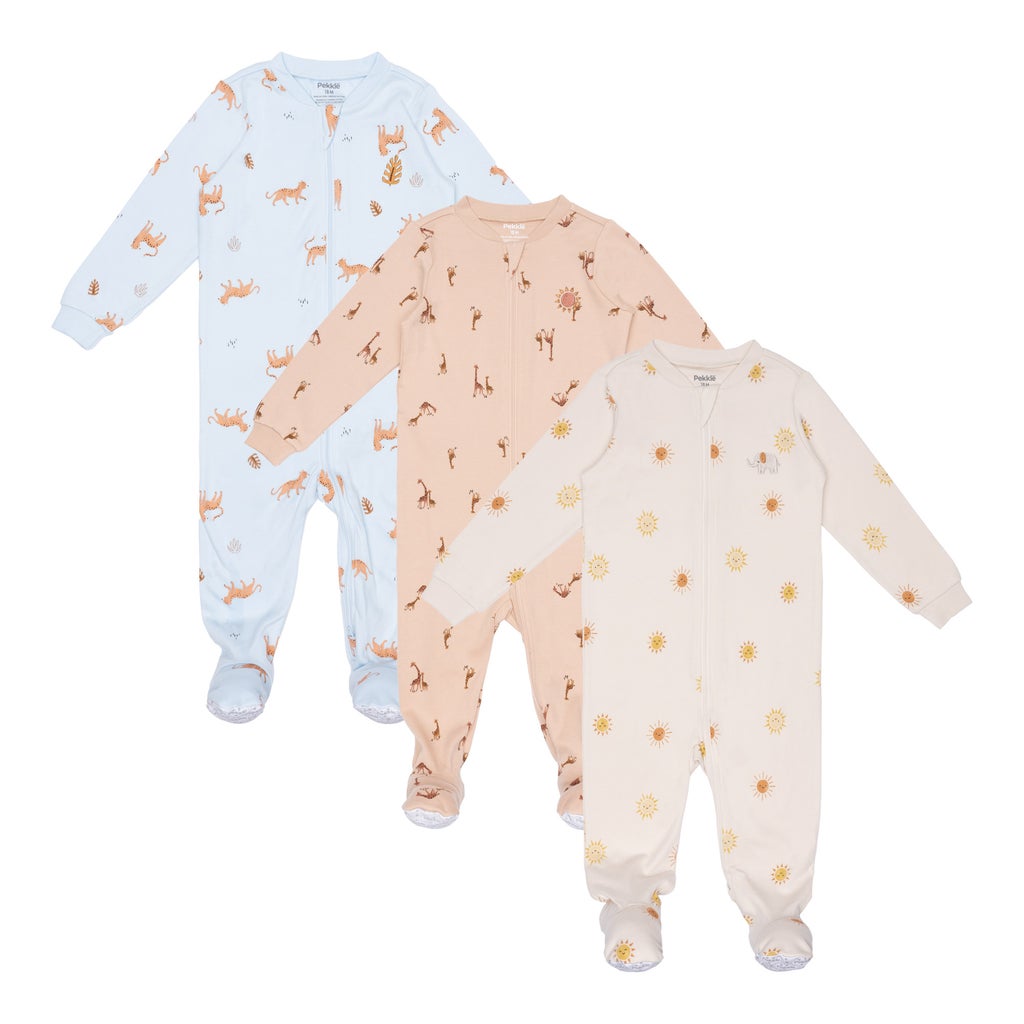 Pekkle Infant Organic Cotton Sleeper, 3-pack - Tan