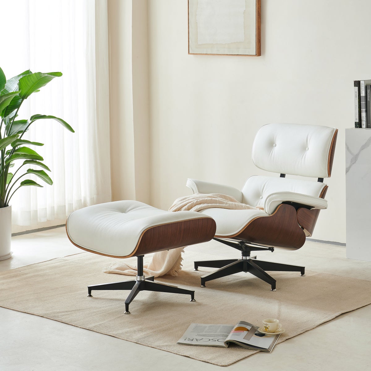 Earl Top Grain Leather Chair with Ottoman