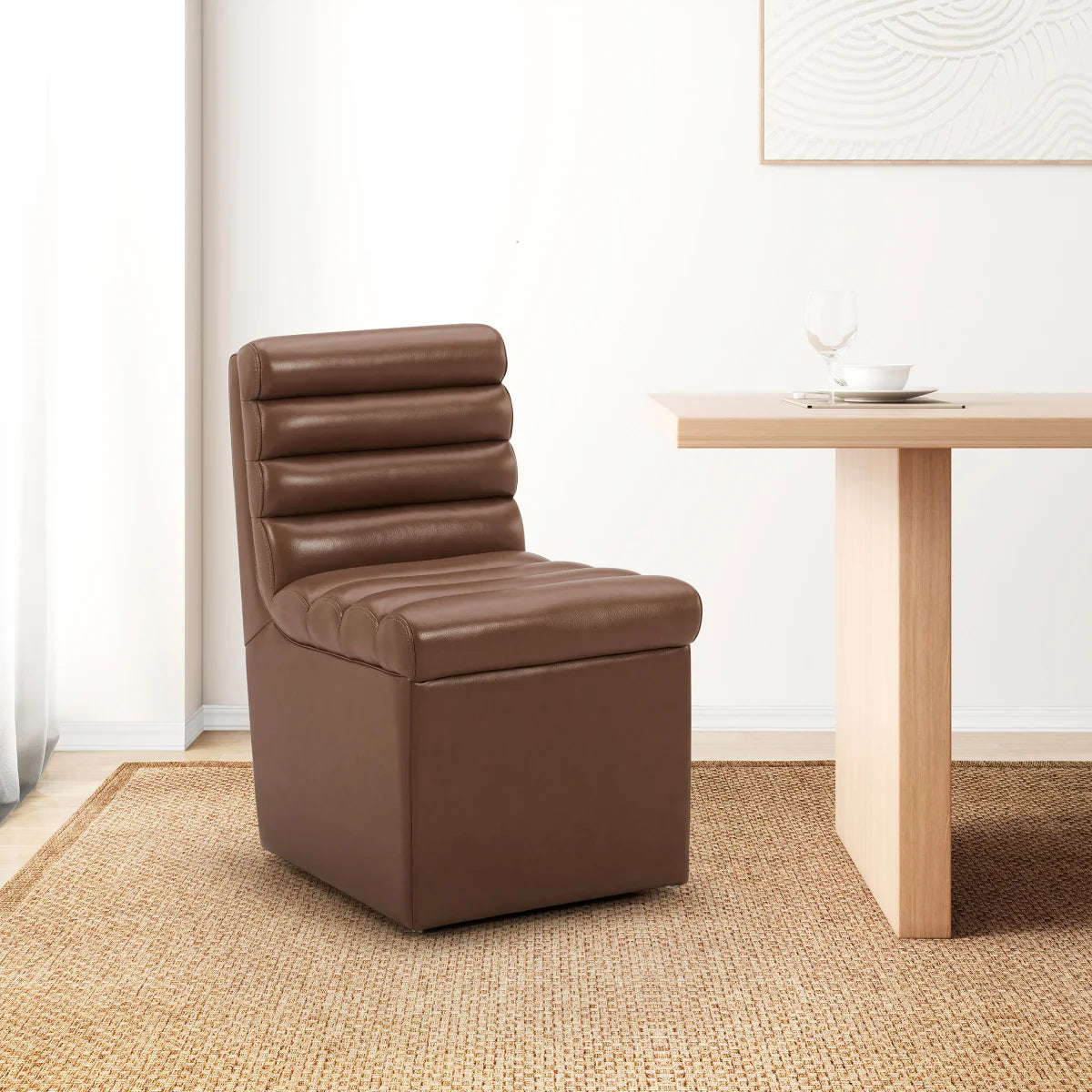 Aiden & Ivy Top-grain Leather Armless Dining Chair with Casters