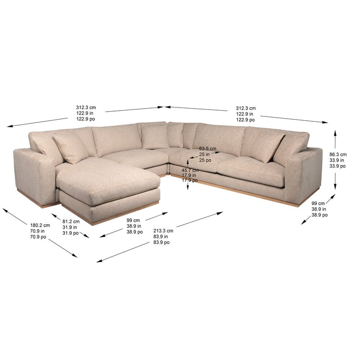 Nice Link 4-piece Fabric Sectional with Ottoman
