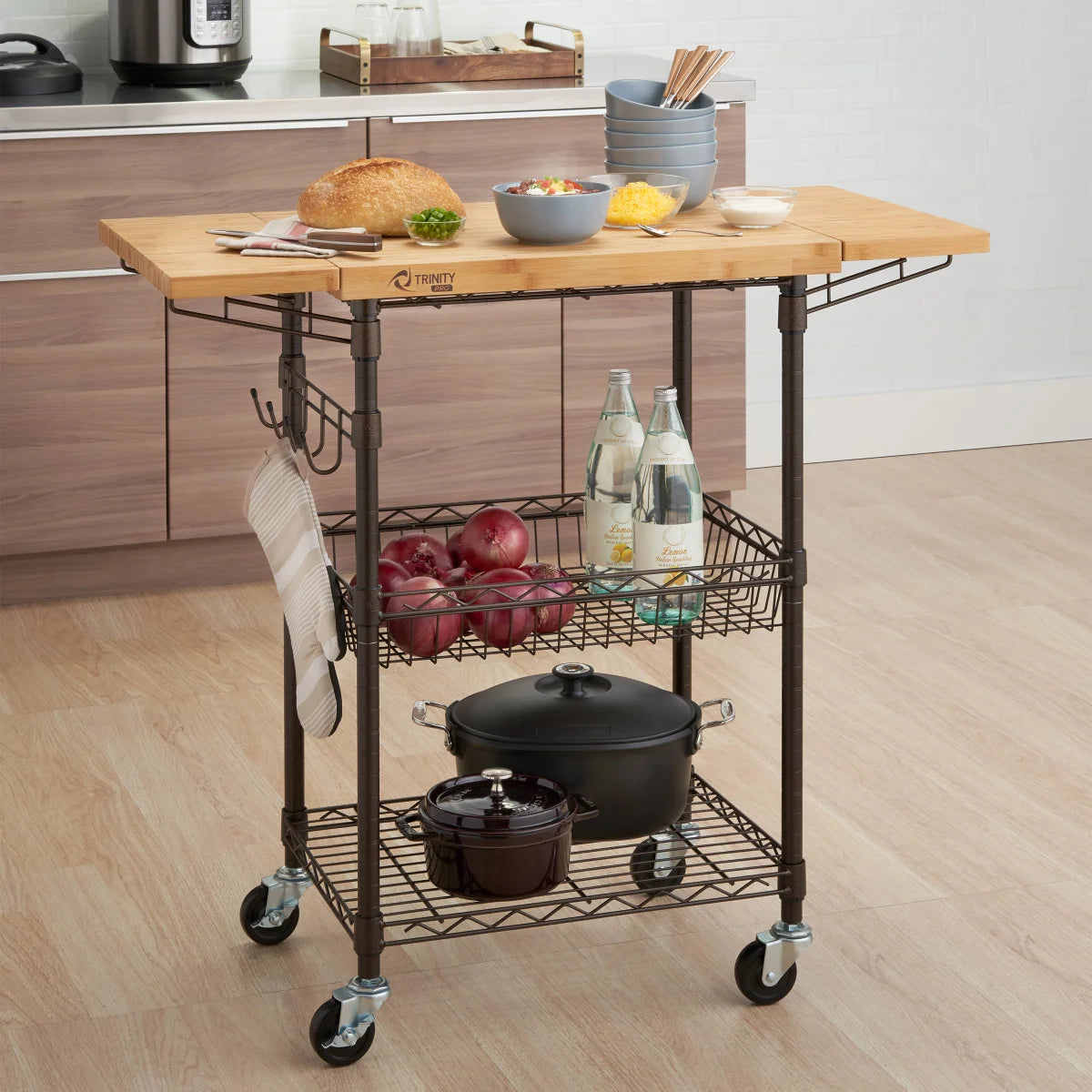 Trinity Pro Storage Expandable Bamboo Kitchen Cart