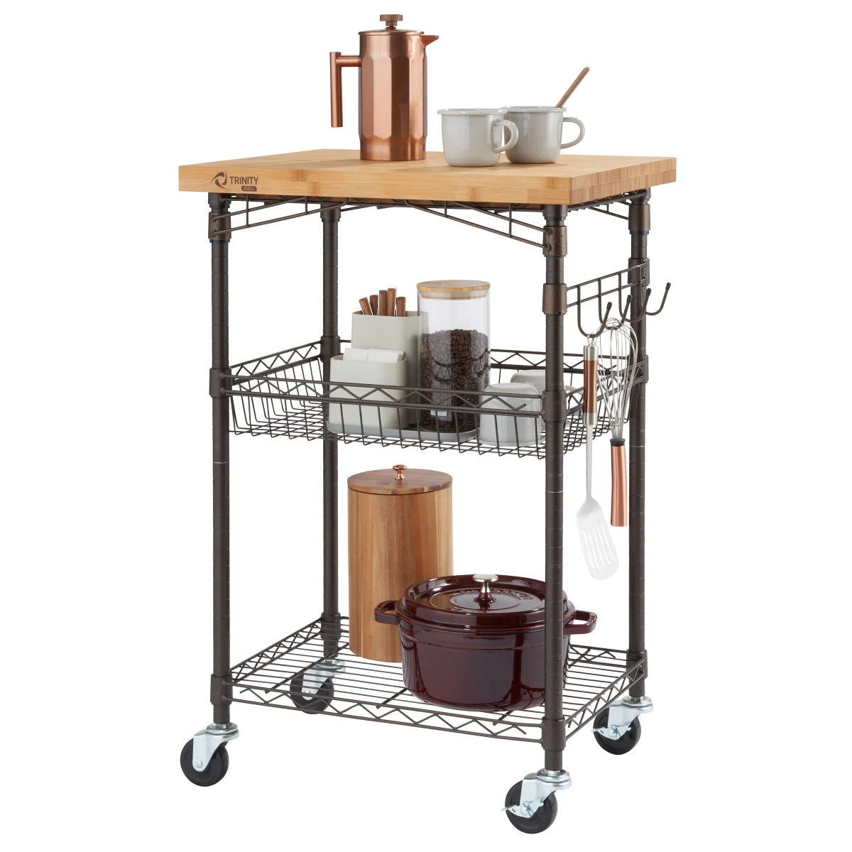 Trinity Pro Storage Expandable Bamboo Kitchen Cart