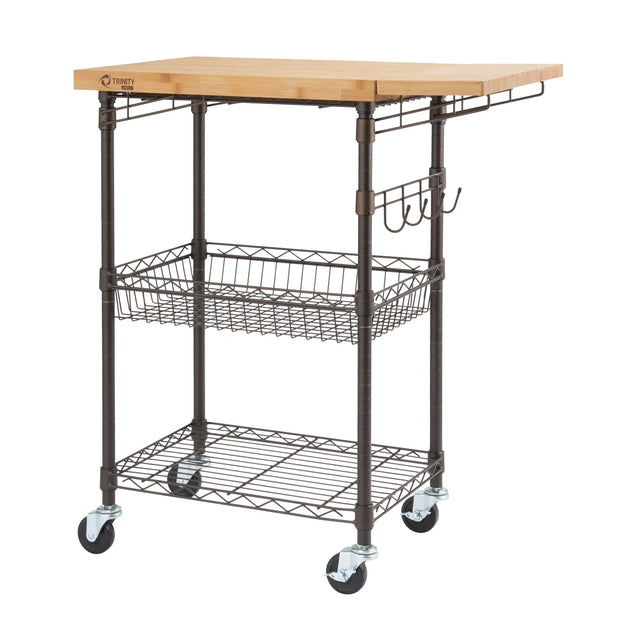 Trinity Pro Storage Expandable Bamboo Kitchen Cart