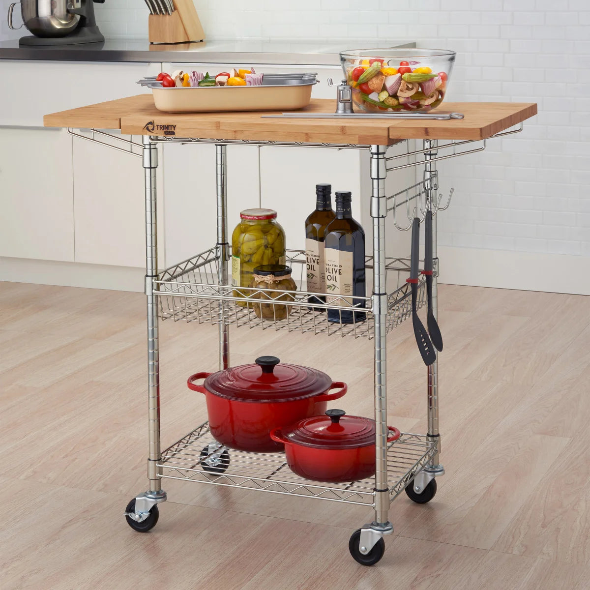 Trinity Pro Storage Expandable Bamboo Kitchen Cart