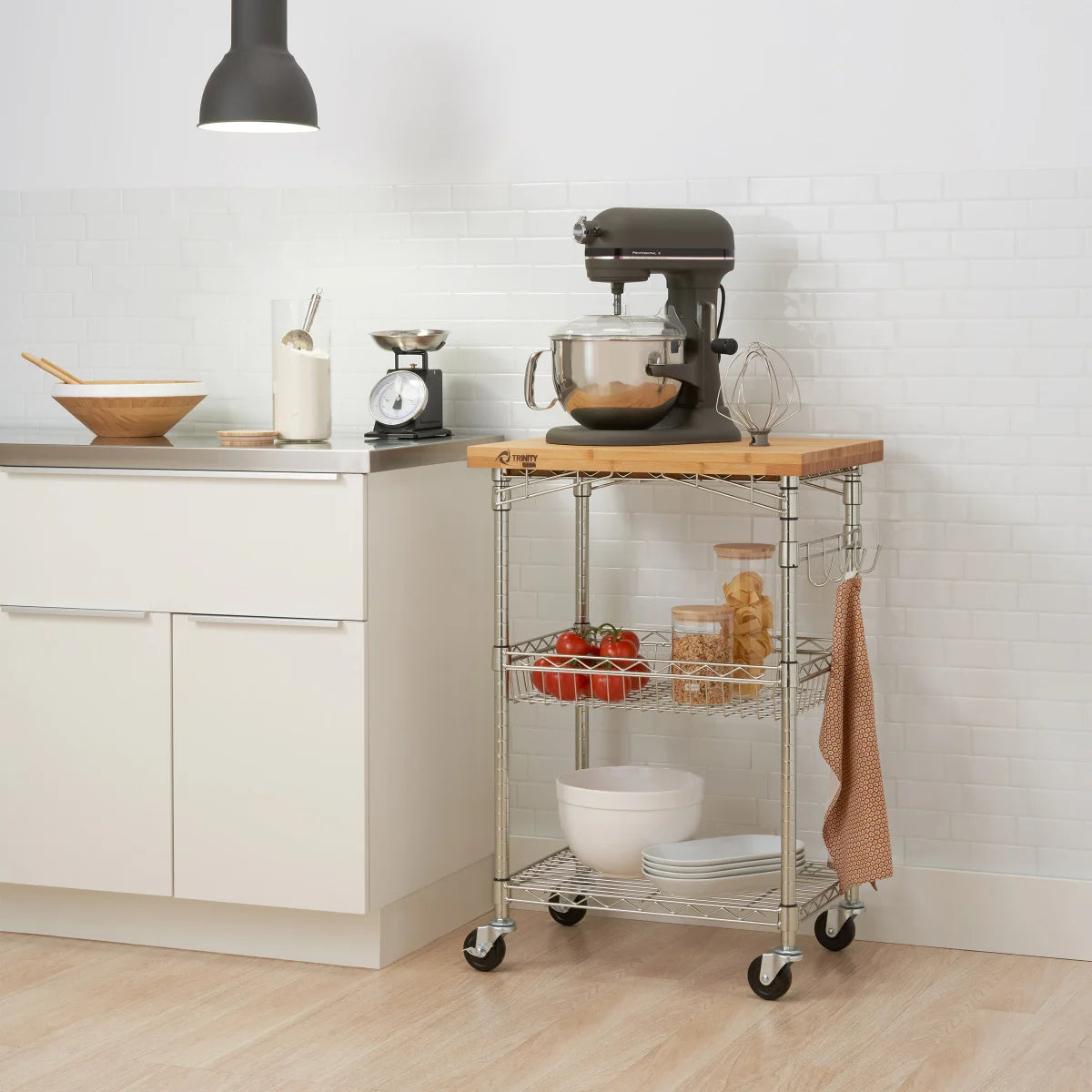 Trinity Pro Storage Expandable Bamboo Kitchen Cart