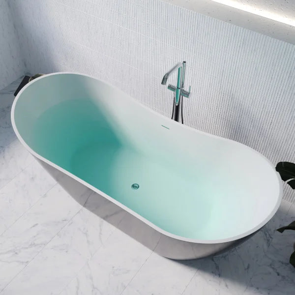 Streamline 71 in. Freestanding Bathtub with Expandable Bamboo Bathtub Caddy