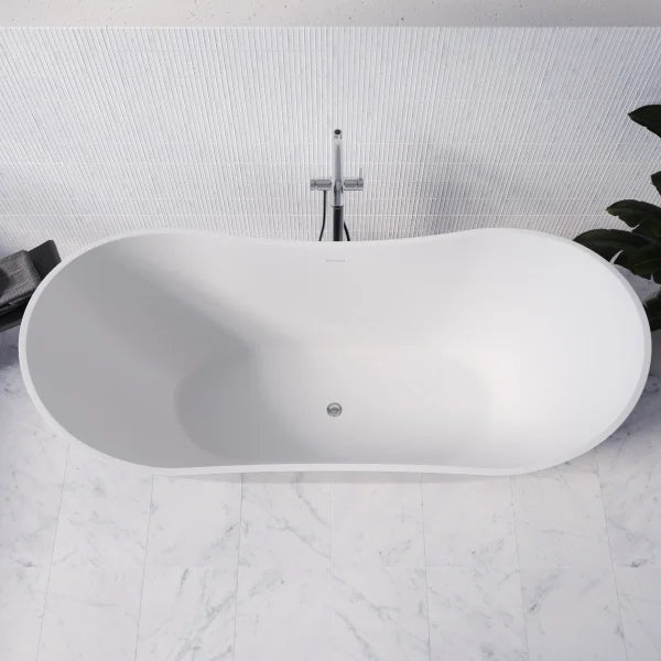 Streamline 71 in. Freestanding Bathtub with Expandable Bamboo Bathtub Caddy