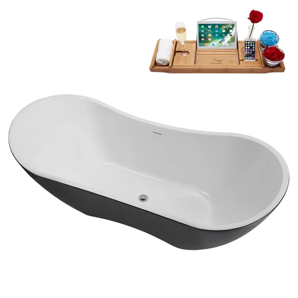 Streamline 71 in. Freestanding Bathtub with Expandable Bamboo Bathtub Caddy