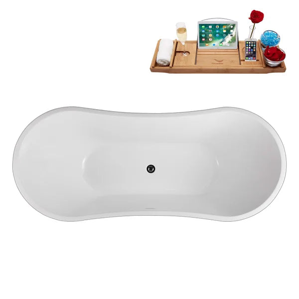 Streamline 71 in. Freestanding Bathtub with Expandable Bamboo Bathtub Caddy