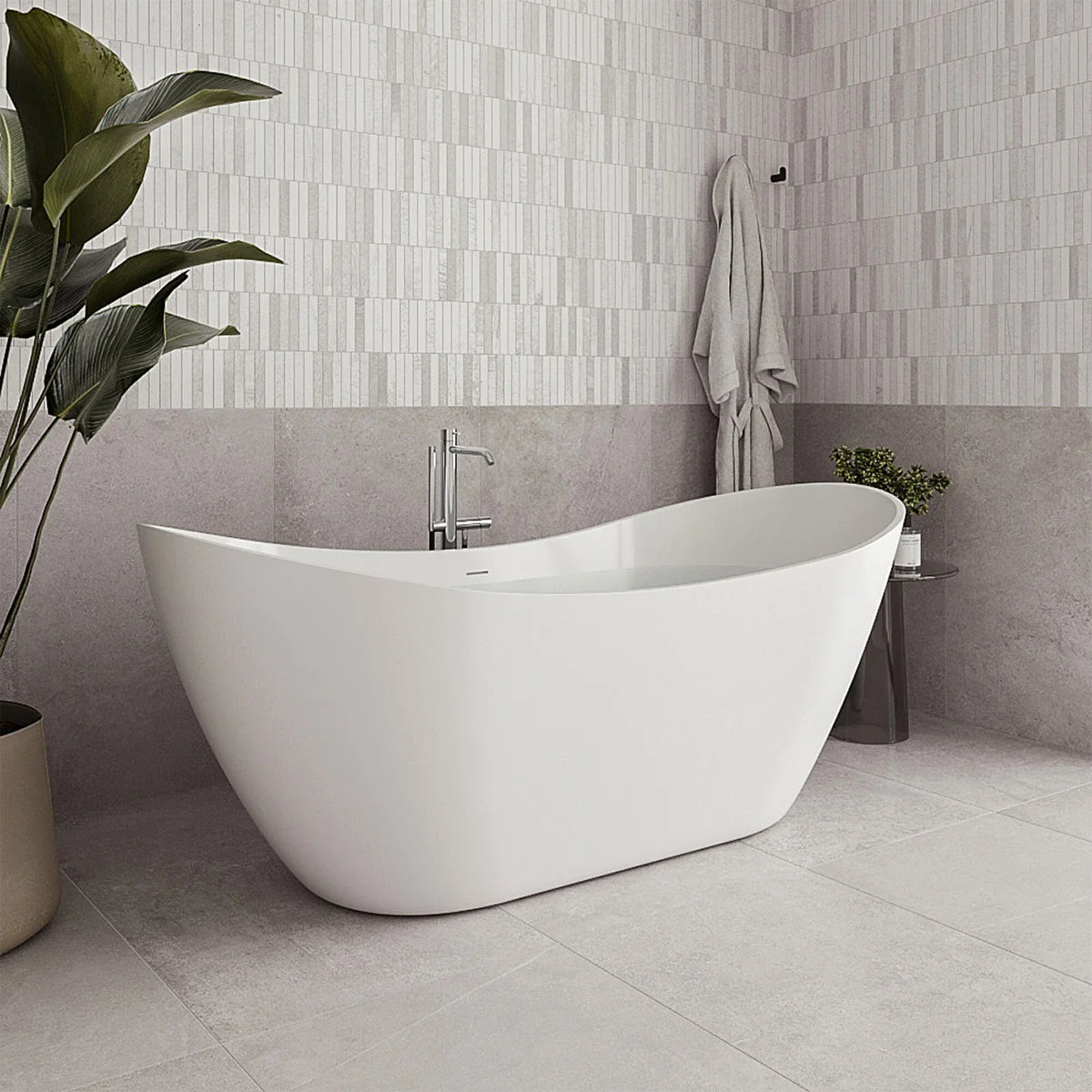 Streamline 71 in. Freestanding Bathtub with Expandable Bamboo Bathtub Caddy