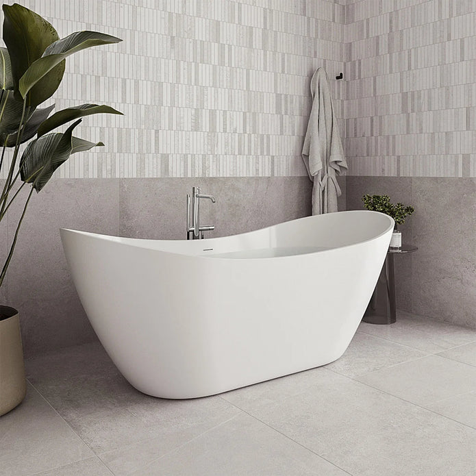 Streamline 71 in. Freestanding Bathtub with Expandable Bamboo Bathtub Caddy