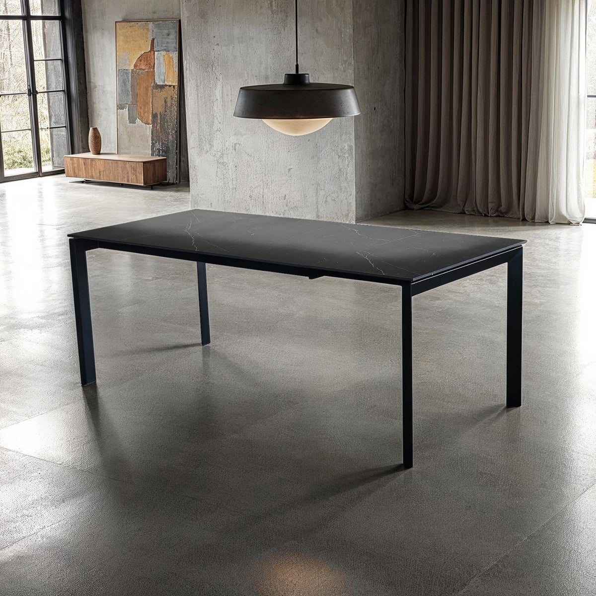 Mobital Host 149.9 cm (59 in.) Extendable Dining Table with Black Sintered Stone Top