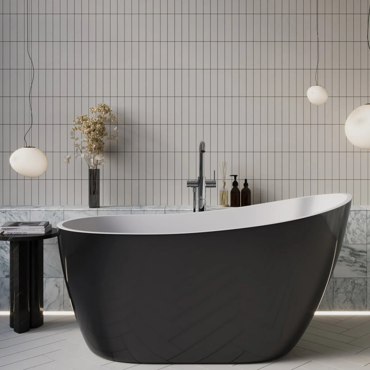 Streamline 55 in. Freestanding Bathtub with Expandable Bamboo Bathtub Caddy