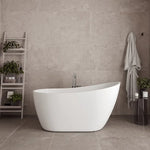 Streamline 55 in. Freestanding Bathtub with Expandable Bamboo Bathtub Caddy