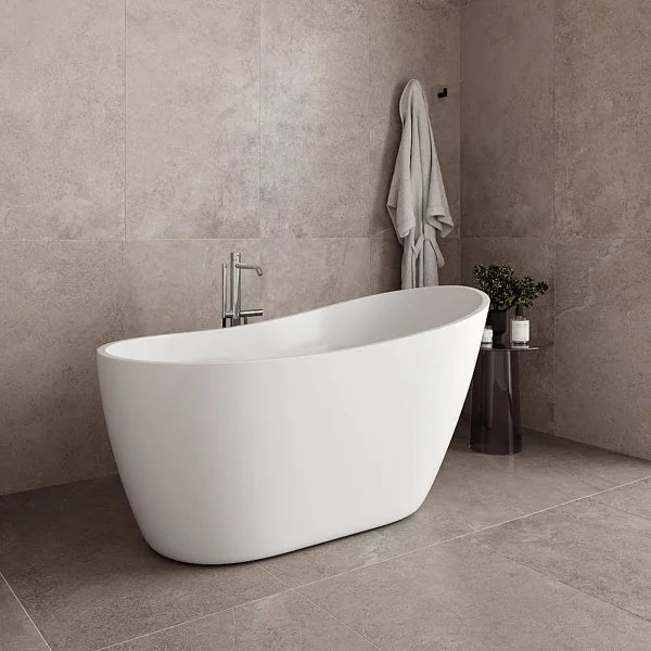 Streamline 55 in. Freestanding Bathtub with Expandable Bamboo Bathtub Caddy