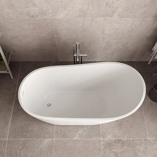 Streamline 55 in. Freestanding Bathtub with Expandable Bamboo Bathtub Caddy