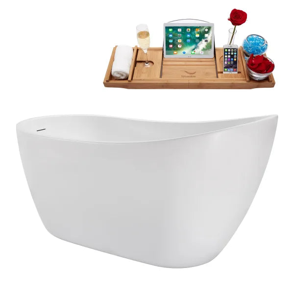 Streamline 55 in. Freestanding Bathtub with Expandable Bamboo Bathtub Caddy
