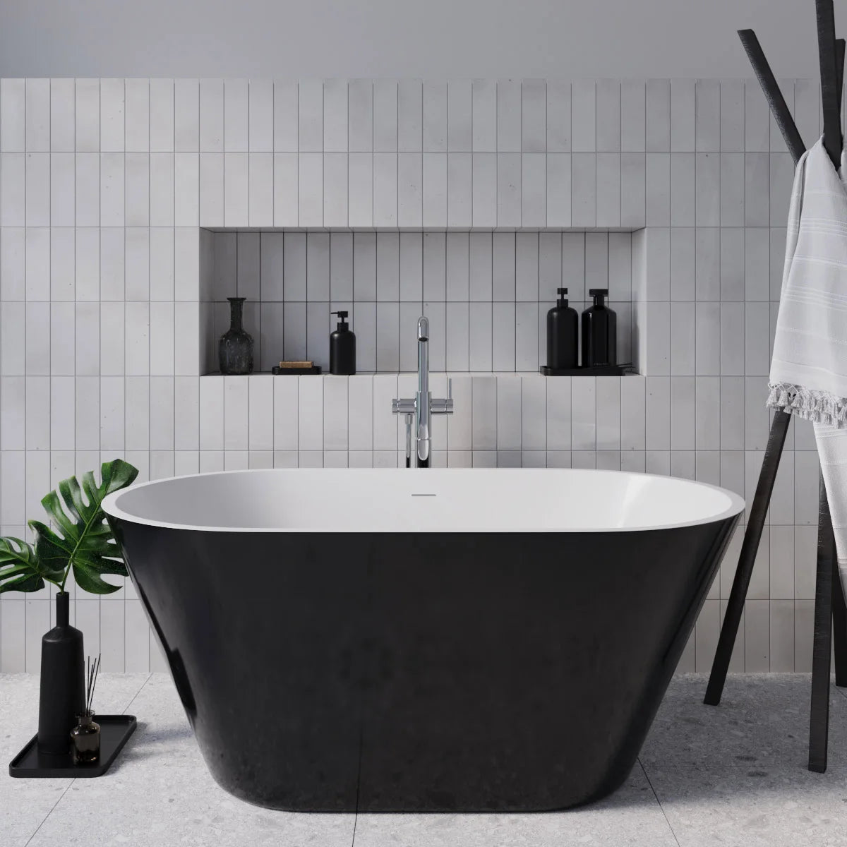 Streamline 54 in. Freestanding Bathtub with Expandable Bamboo Bathtub Caddy