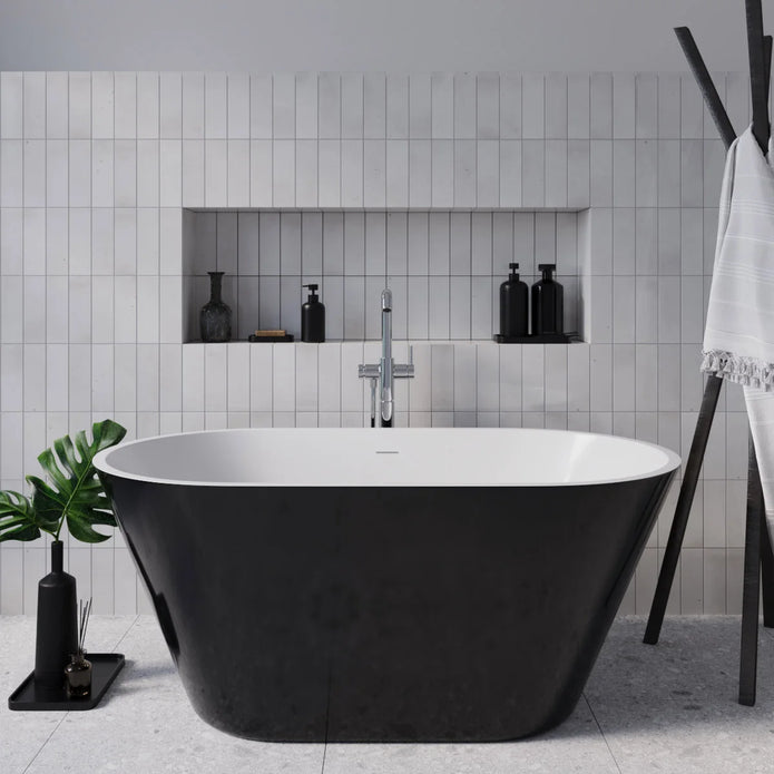 Streamline 54 in. Freestanding Bathtub with Expandable Bamboo Bathtub Caddy