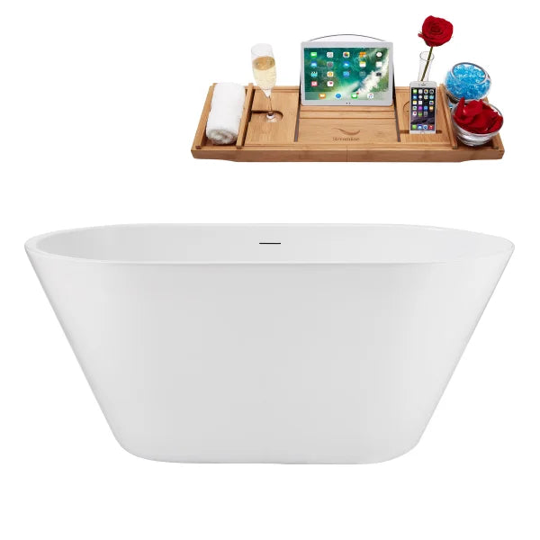 Streamline 54 in. Freestanding Bathtub with Expandable Bamboo Bathtub Caddy