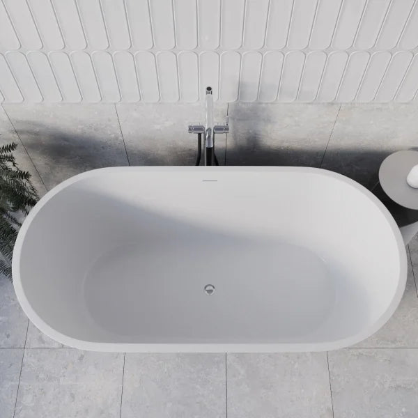 Streamline 59 in. Freestanding Bathtub with Expandable Bamboo Bathtub Caddy