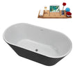 Streamline 59 in. Freestanding Bathtub with Expandable Bamboo Bathtub Caddy