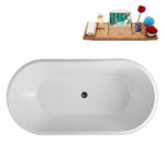 Streamline 59 in. Freestanding Bathtub with Expandable Bamboo Bathtub Caddy