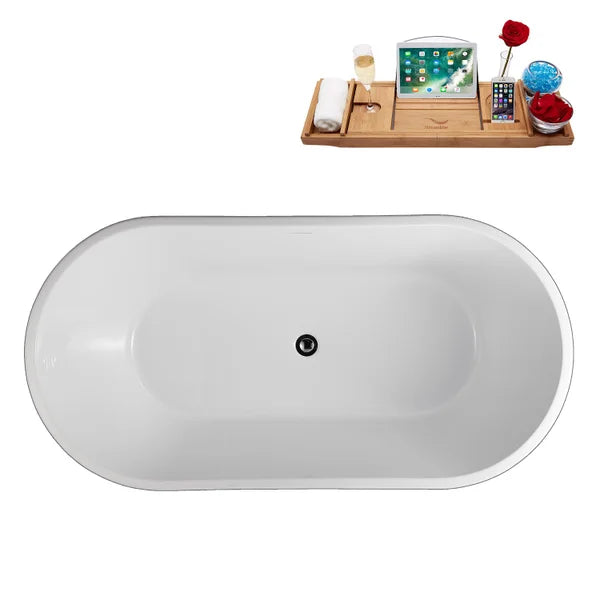 Streamline 59 in. Freestanding Bathtub with Expandable Bamboo Bathtub Caddy