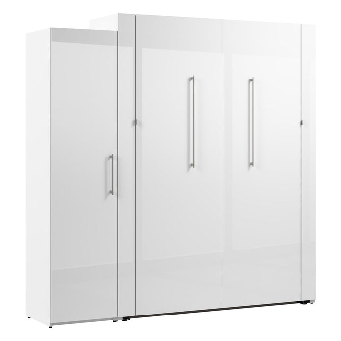 Bestar Avalon Queen Wall Bed with one storage closet, High Gloss White