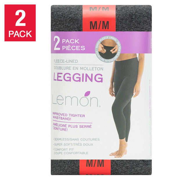 Lemon Women's Fleece Lined Legging, 2-pack - Grey
