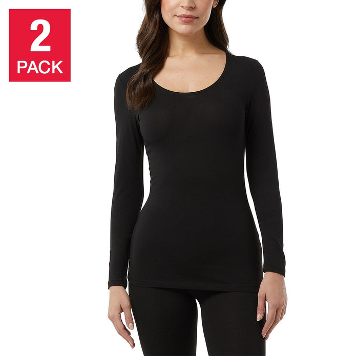 32 Degrees Women's Eco Heat Long Sleeve Baselayer Top, 2-pack - Black