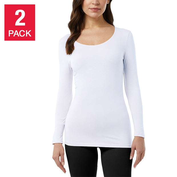 32 Degrees Women's Eco Heat Long Sleeve Baselayer Top, 2-pack - White