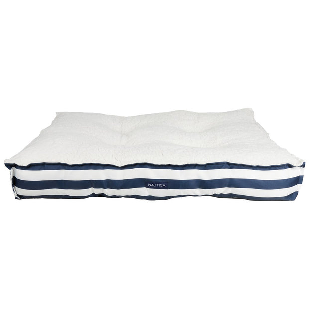 Nautica Twill and Sherpa Cushion Pet Bed - White