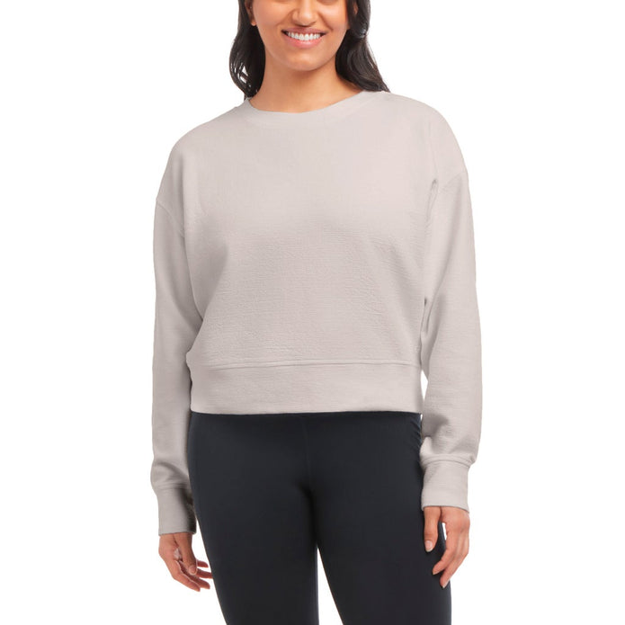 Danskin Women's Wave Jacquard Long Sleeve Crew - Beige
