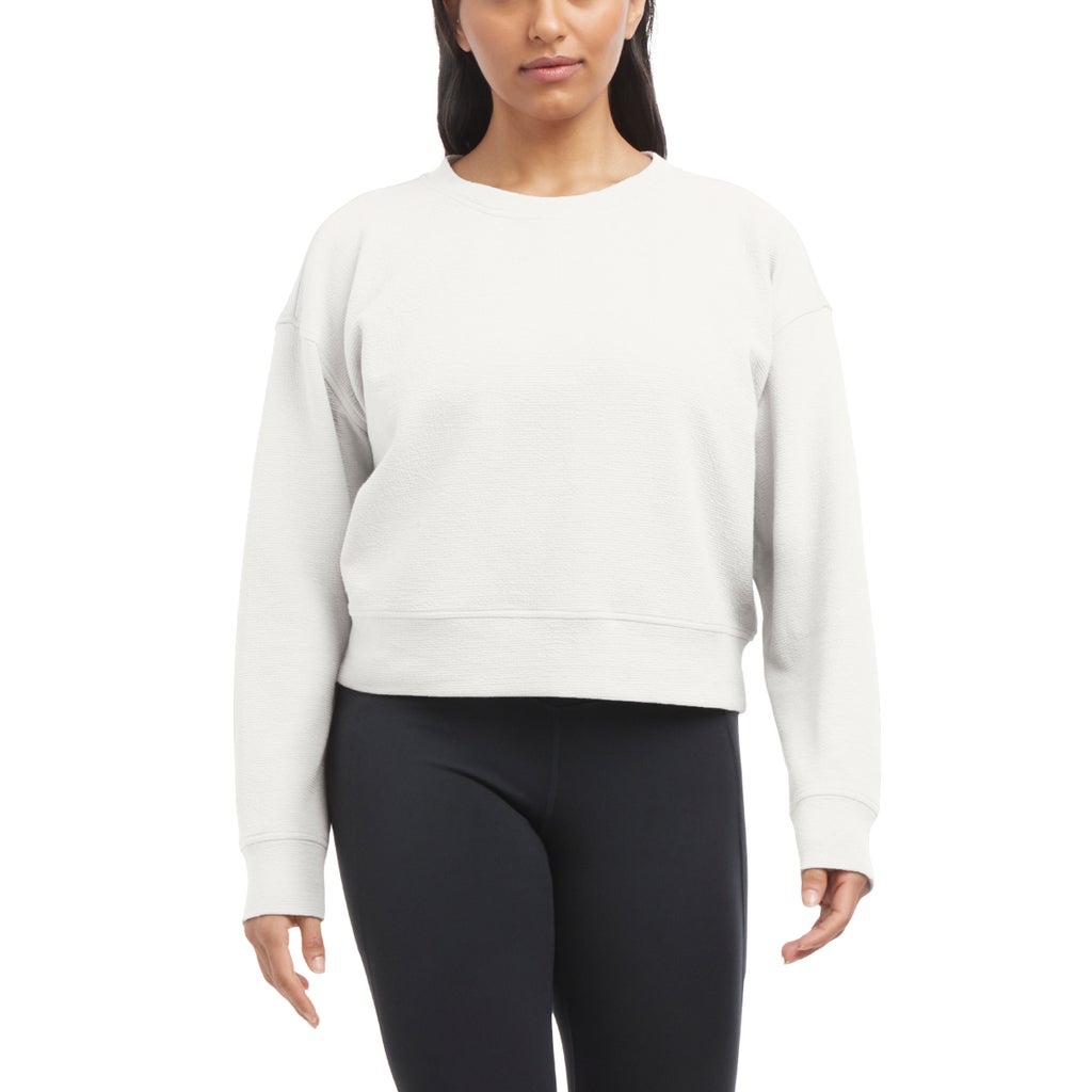 Danskin Women's Wave Jacquard Long Sleeve Crew - Cream