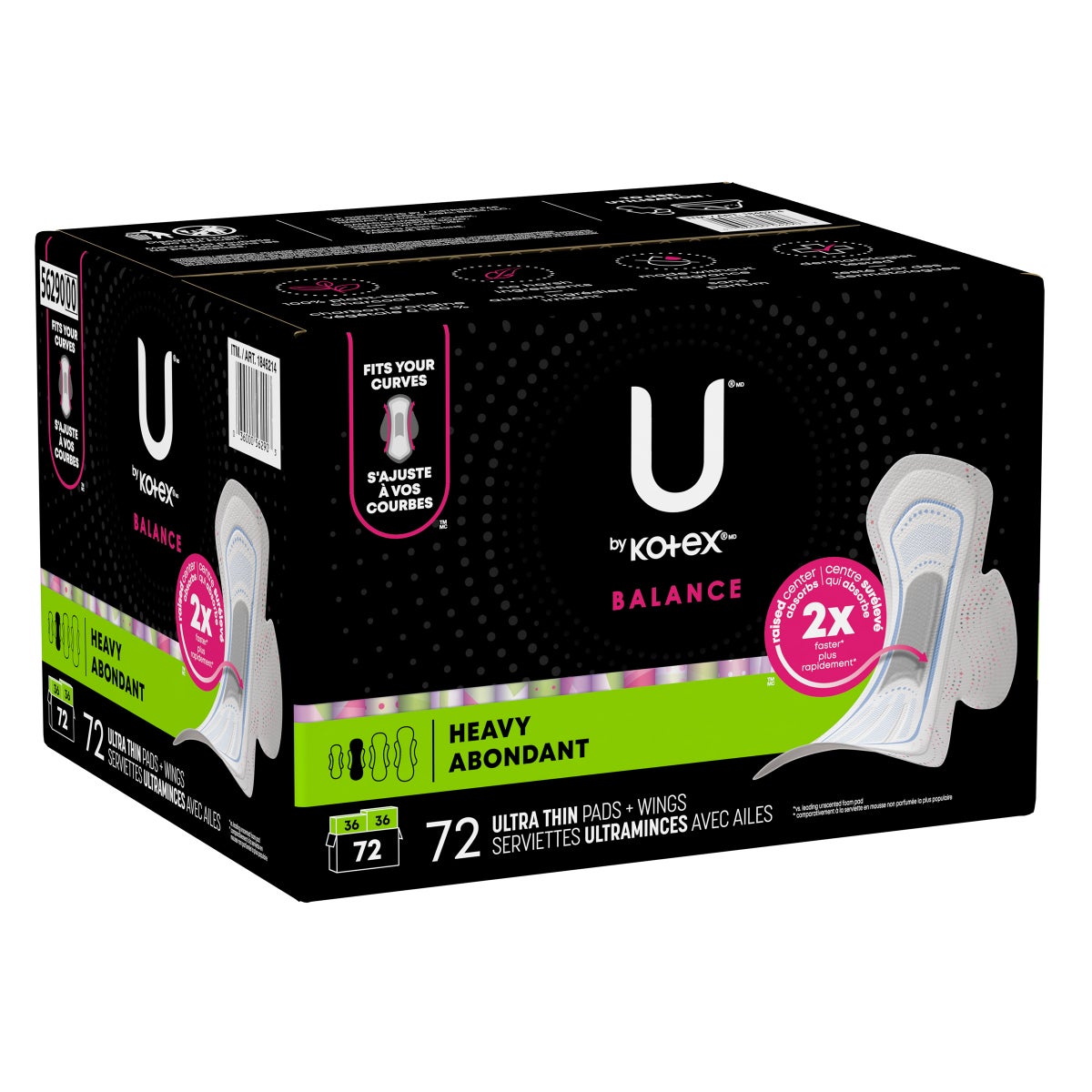 U by Kotex Balance Ultra Thin Pads with Wings, Heavy Absorbency, 72-count