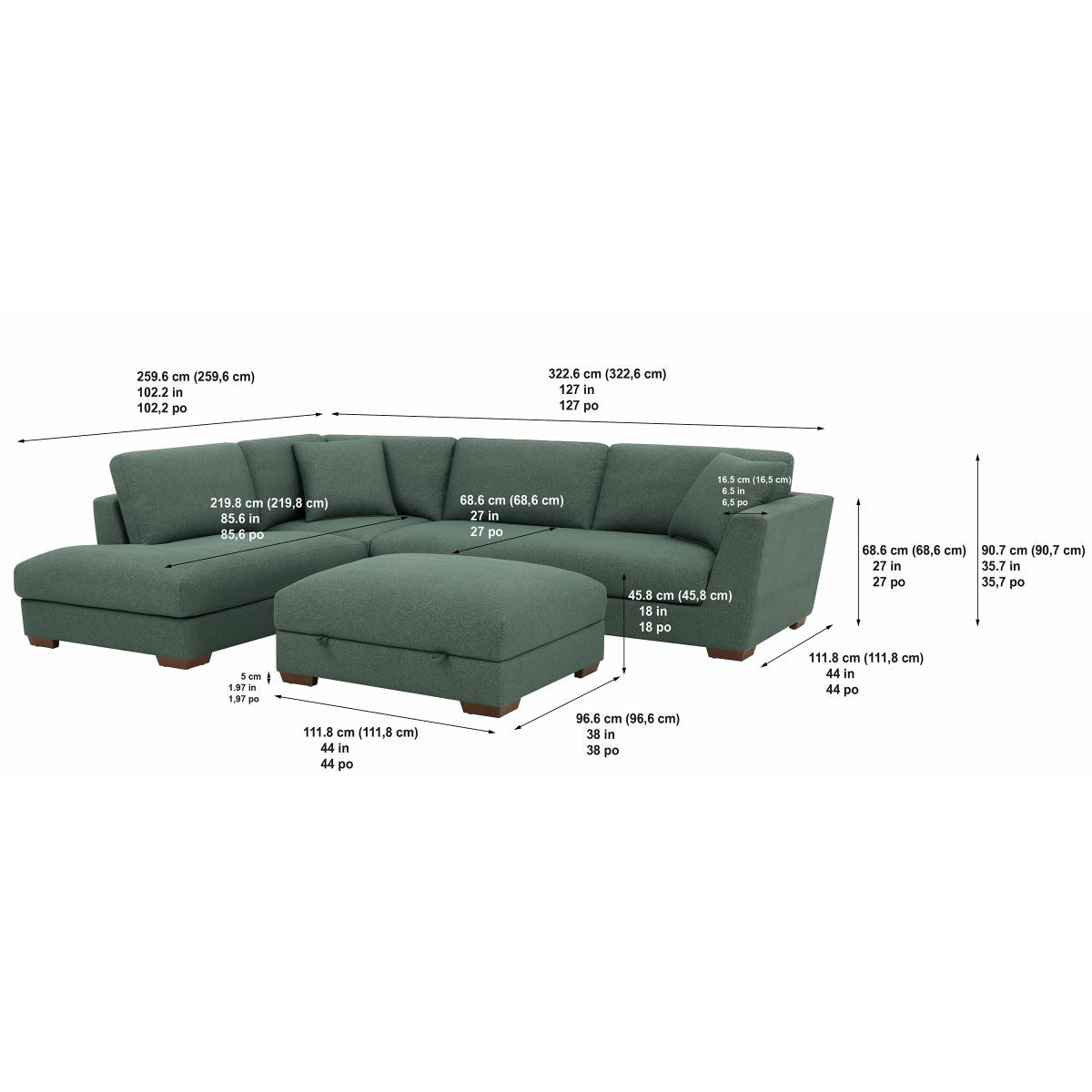 Henredon Larkin House 2-piece Left-hand Facing Fabric Sectional with Storage Ottoman