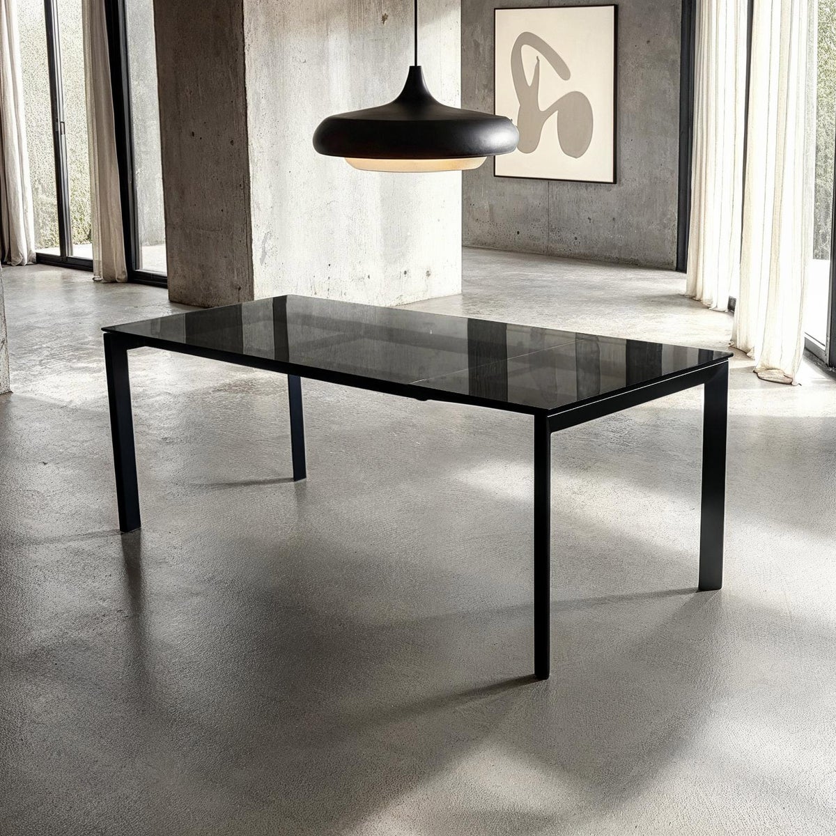 Mobital Host 149.9 cm (59 in.) Extendable Dining Table with Grey Glass Top