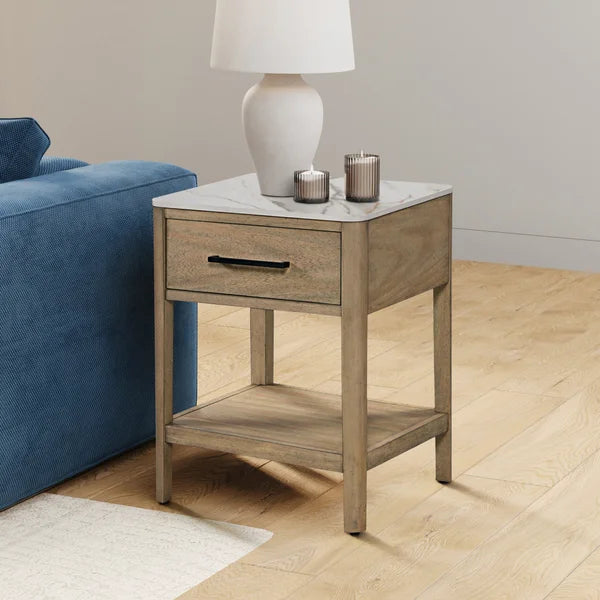 Loxley Rowe Mindi Stone Top End Table with Drawer