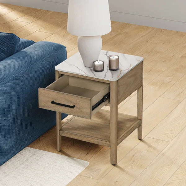 Loxley Rowe Mindi Stone Top End Table with Drawer