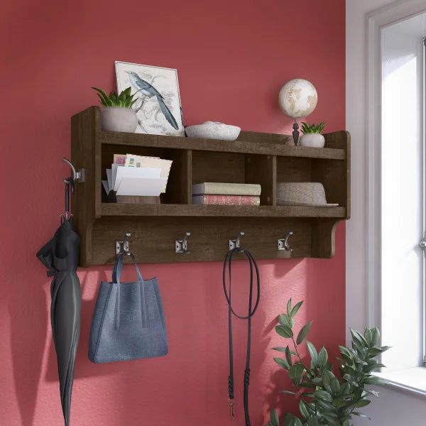 Bush Furniture Woodland Wall Mounted Coat Rack with Shelf