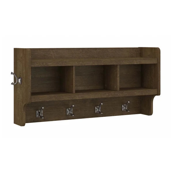 Bush Furniture Woodland Wall Mounted Coat Rack with Shelf