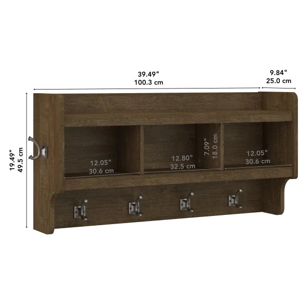 Bush Furniture Woodland Wall Mounted Coat Rack with Shelf