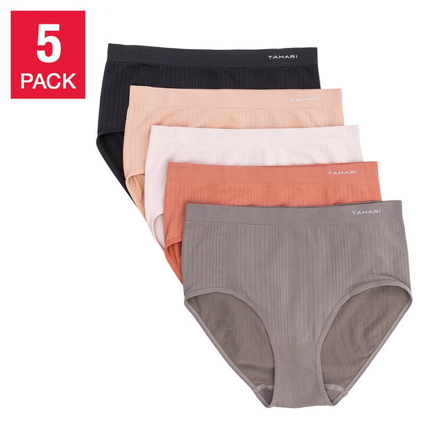 Tahari Women's Seamless Ribbed High Waisted Briefs, 5-pack