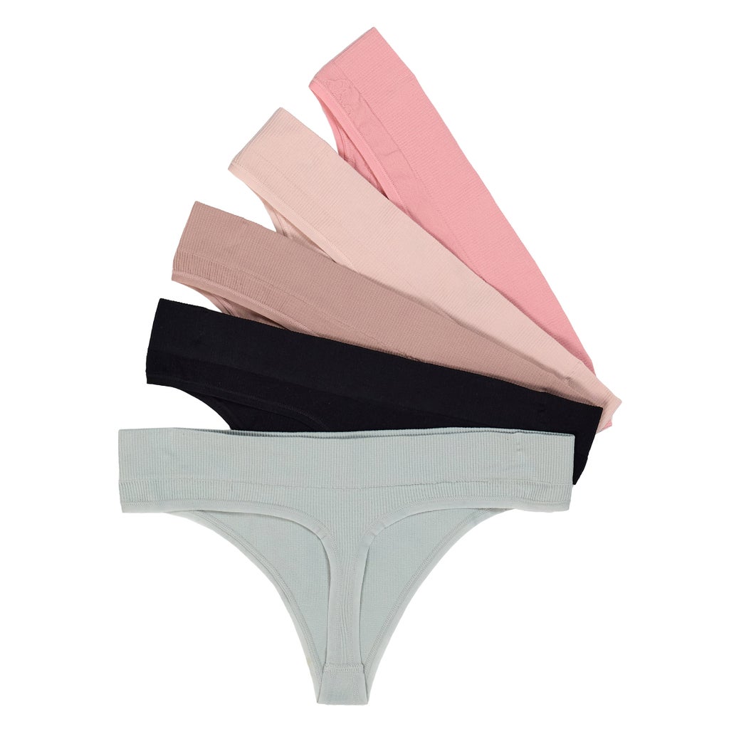 Tahari Women's Seamless Jacquard Thong, 5 pack