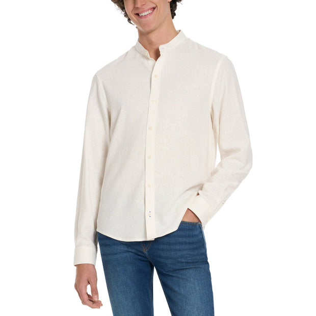 Scotch & Soda Men's Banded Notch Collar Long Sleeve Shirt - White
