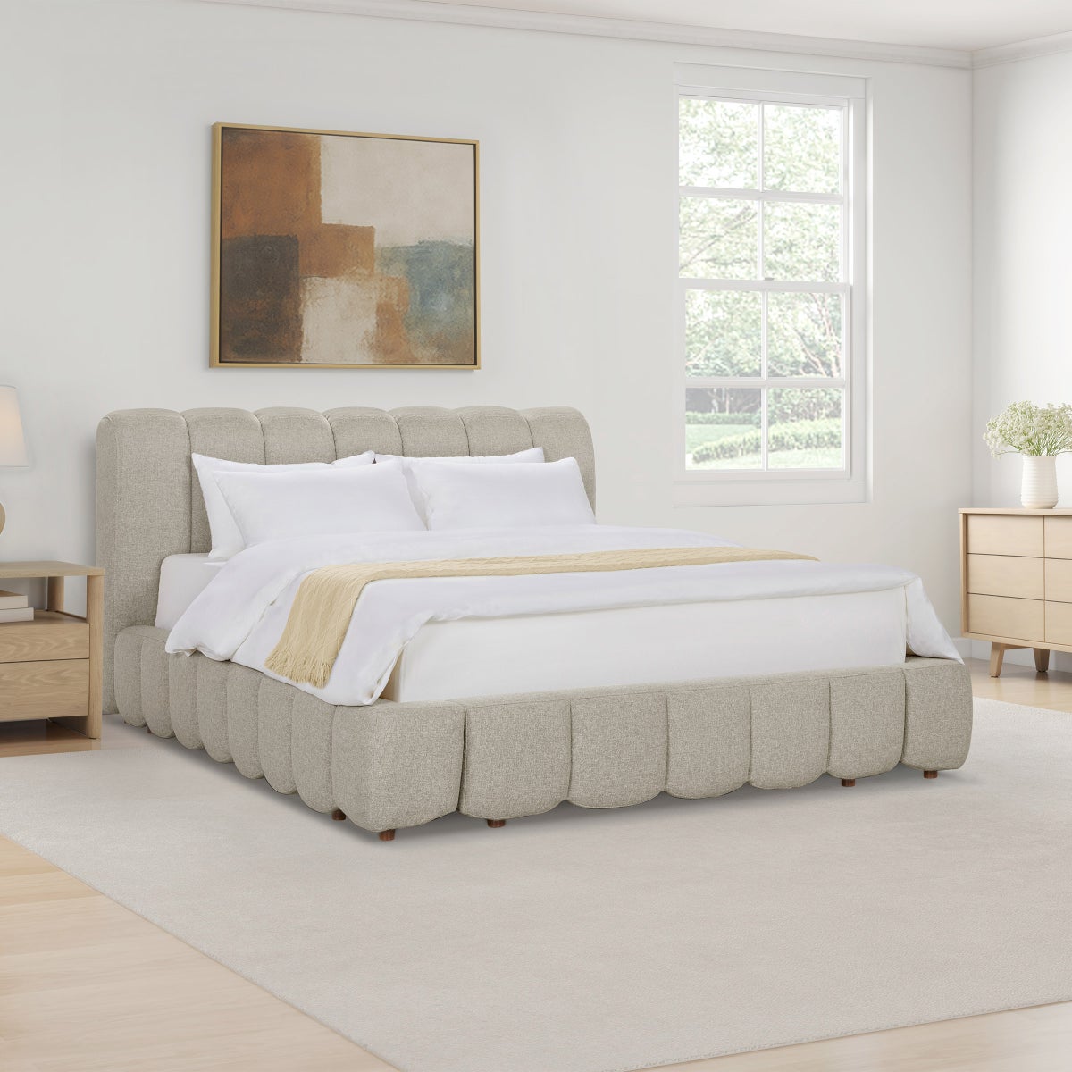 Aiden & Ivy Cloud Polyester Fabric Upholstered Bed, Cream
