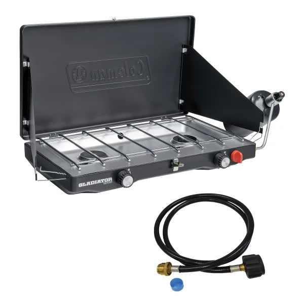 Coleman Gladiator 2-Burner Outdoor Camping Stove With Bonus Hose