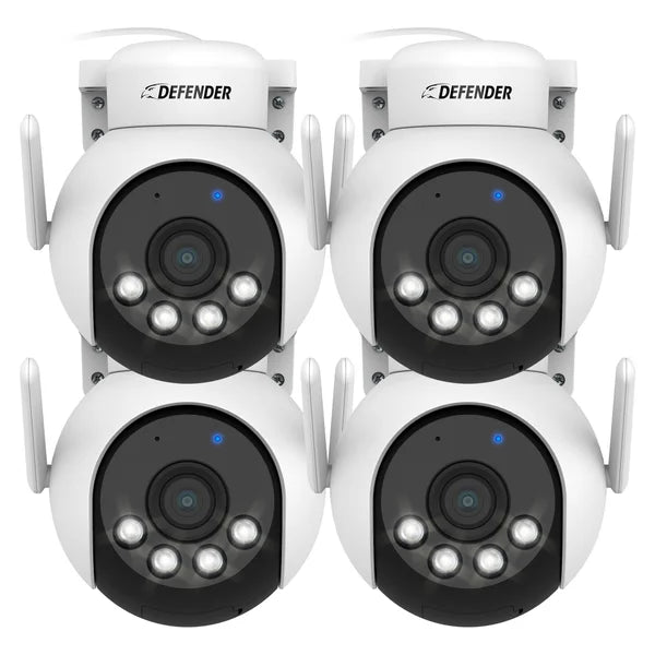 Defender AI POWERED 4K Everwatch PTZ 360 Degree Wi-Fi Outdoor Plug-in Power Security Camera, 4-pack